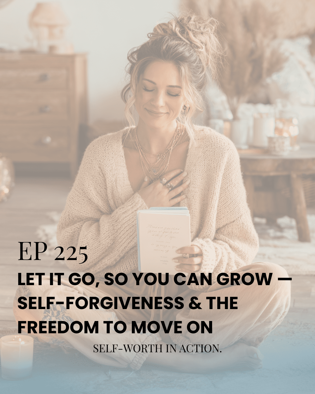 A woman journaling in a cozy space, reflecting with self-compassion as she releases emotional burdens and embraces self-forgiveness for personal growth.
