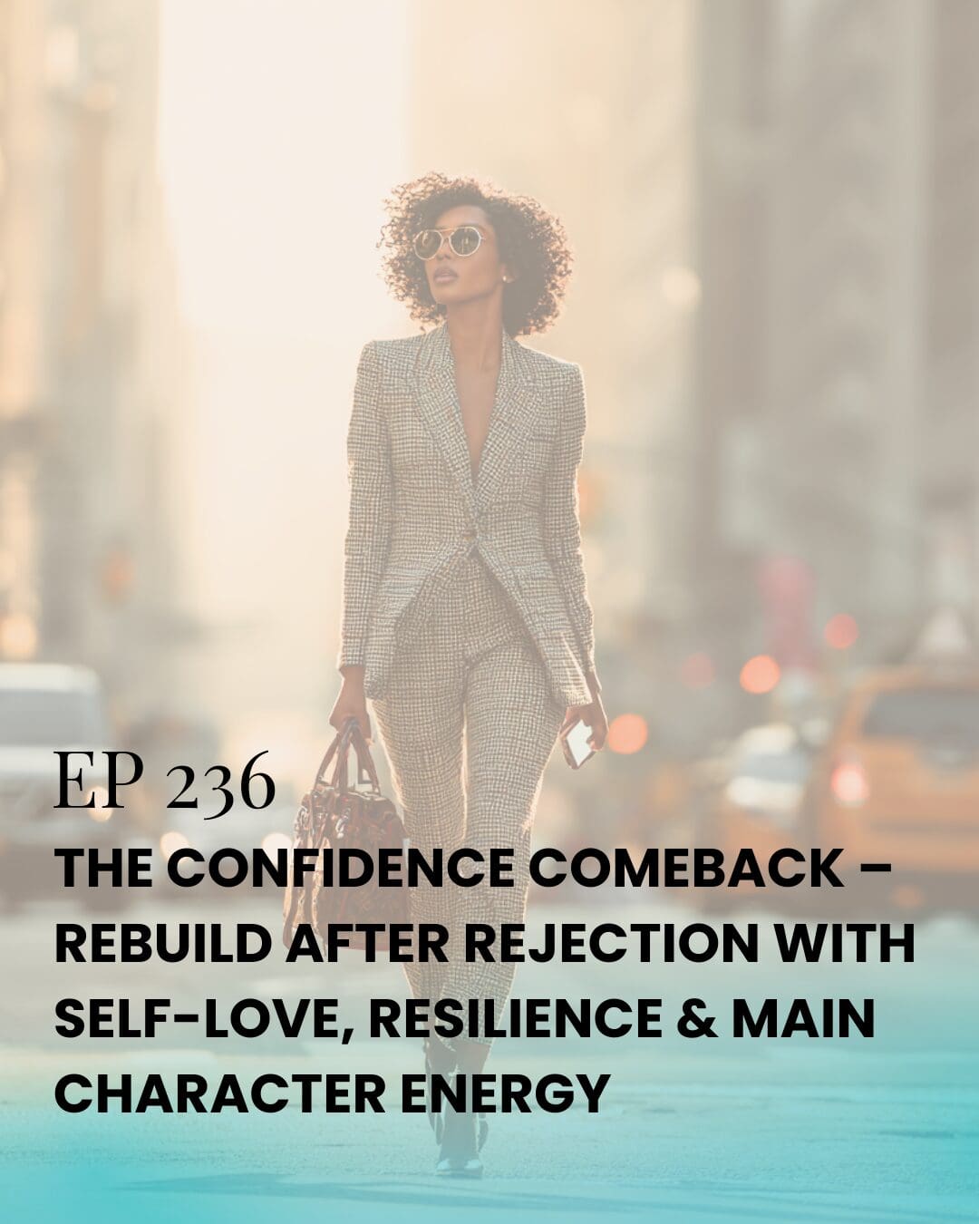 Confident woman walking a busy city street with a high-end handbag—radiating self-love, resilience, and Main Character Energy.