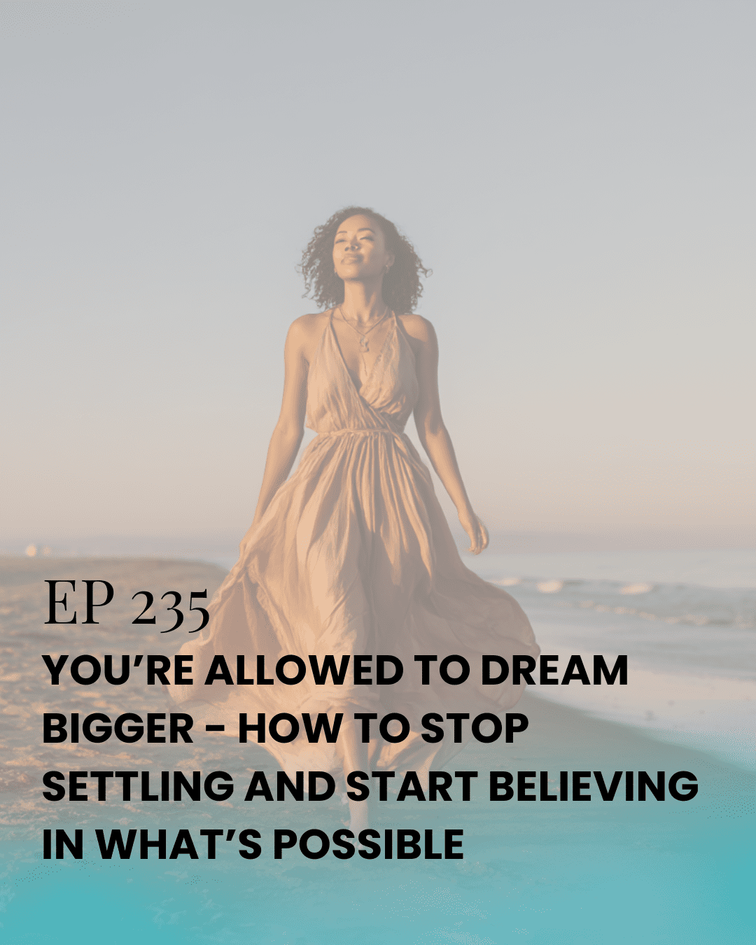 A confident woman walks barefoot along the beach, basking in the sun and embodying Main Character Energy, self-love, and infinite possibilities.