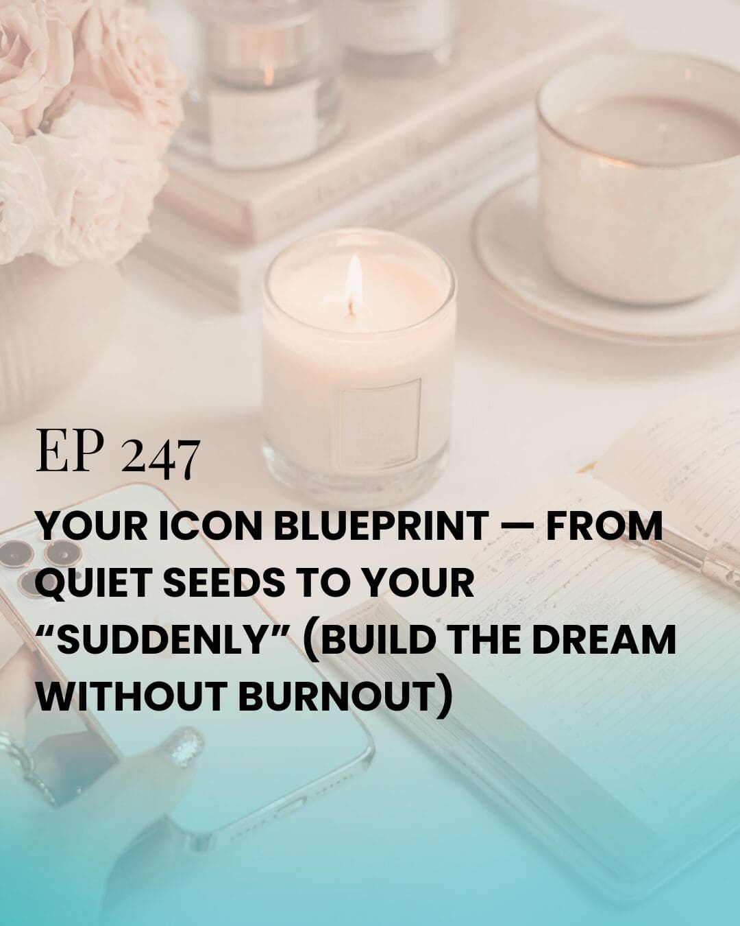 Phone face down beside a lit candle and open planner on a modern minimalist desk—ritual for reducing overwhelm and creating aligned momentum.